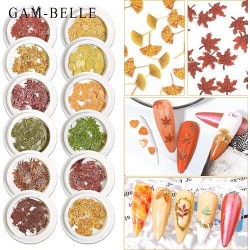 GAM-BELLE Maple Leaf Wood Pulp Flake Nail Art Decals Color Autumn Series Manicure Accessories 3D DIY Nail Art Decoration
