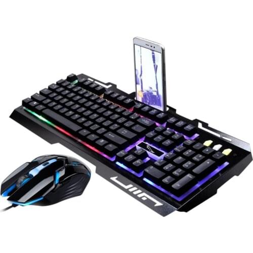 Black G700 Game Luminous Wired USB Mouse and Keyboard Suit With Rainbow Backlight LED Lights Mechanical Keyboard Gaming Mouse