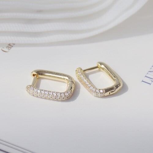 Creative simple design lock square earring 14K real gold exquisite copper inlaid zircon women earrings jewelry