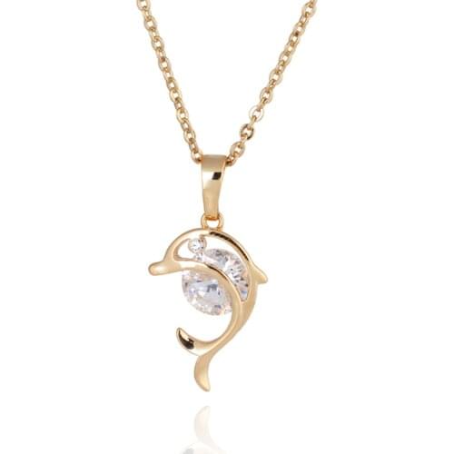 Fashion Charm Animal Gold Necklace Dolphin Pendant Costume Jewelry Metal Women Pendant Necklace Ball Stone Crystal Neck Jeweller
