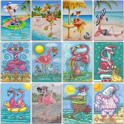 5D DIY Diamond Painting Kit Paint Cartoon Animal Flamingo beach cock Full Square&Round embroidery mosaic Cross stitch home decor