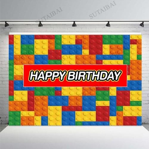 Customize Blocks Party Backdrops for Photography Baby Shower Birthday Dessert Table Supplies Banner Photo Background Studio