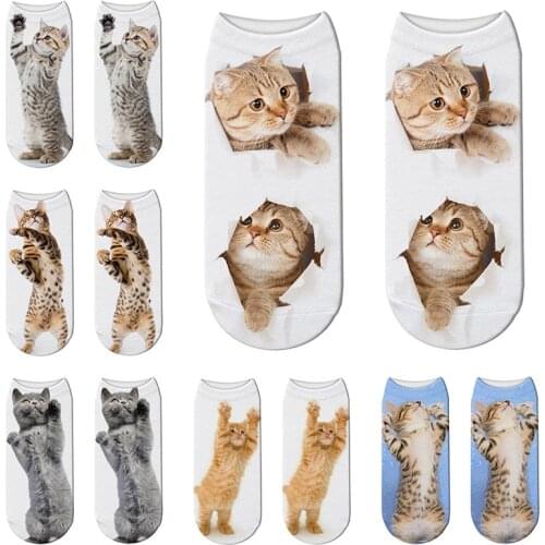 RUBU Hot 3D Printing Women Socks Fashion Unisex cotton Socks Cat Printed Female Funny Low Ankle Men Femme Sock Sale 7S-ZWS18