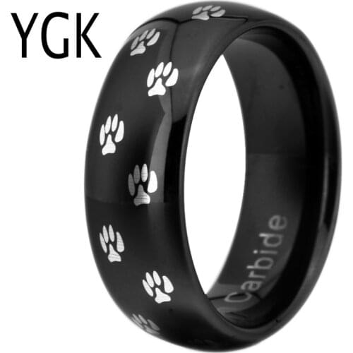 New Fashion Jewelry Tungsten Ring for Women Men 8mm Black Color Classic Wedding Jewelry Dog Prints Design Animal Pet Paw Ring