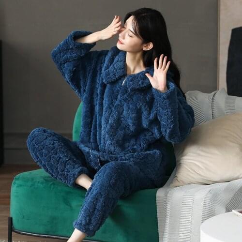 2020 Winter New Jacquard Pajamas Womens Flannel Warm Korean Style Sunshine Coral Fleece Home Wear Factory Direct Sales