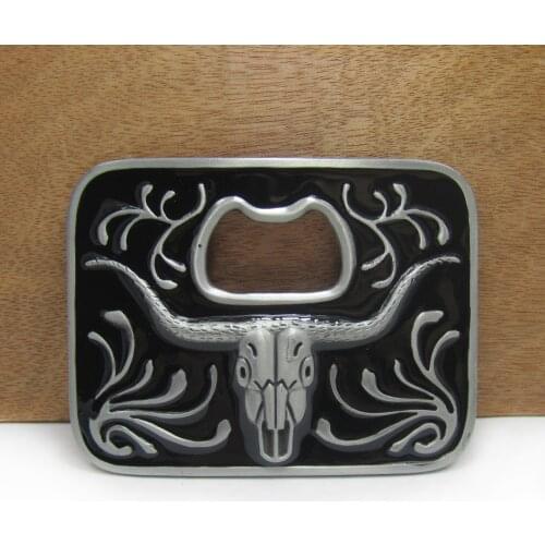 BuckleClub wholesale zinc alloy retro bull head bottle opener jeans gift belt buckle FP-02519 for men 4cm width loop