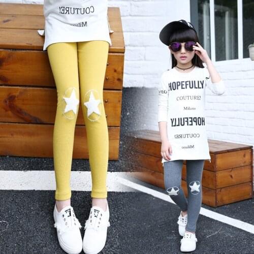 Star Patterned Girls Leggings Autumn 2017 New Kids Girls Pants Leggings Girl Skinny Pants Trousers Pink Yellow Gray Kids Clothes