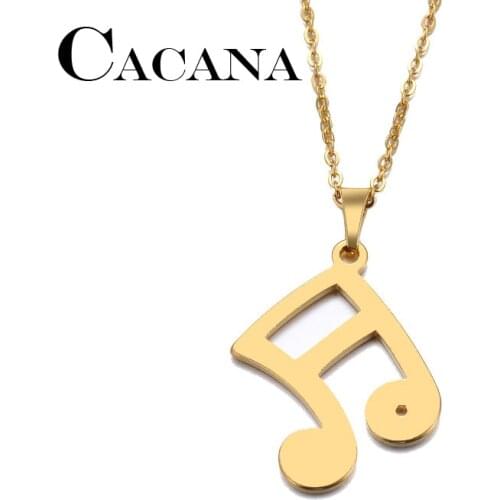 CACANA Stainless Steel Necklace For Women Man Lovers Musical Notes Gold And Silver Color Pendant Necklace Engagement Jewelry
