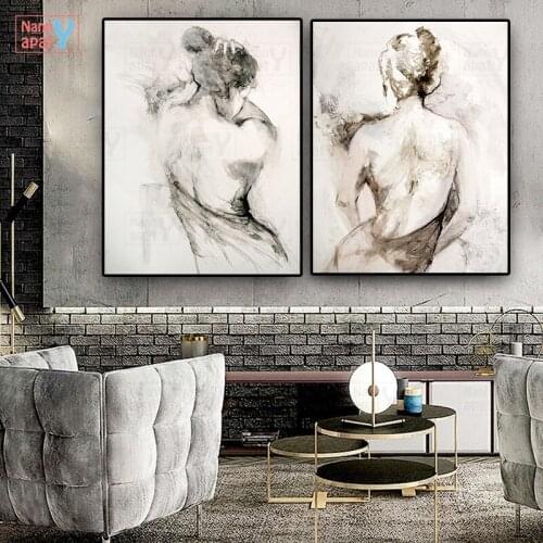 Woman Sexy Naked Back Oil Painting Abstract Black and White Canvas Posters and Prints Scandinavian Wall Art Picture Home Decor