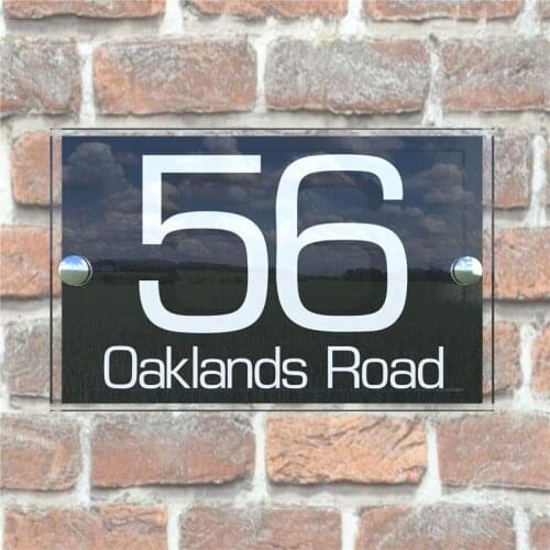 Contemporary 200x140mm Modern House Sign / Plaque / Door / Numbers / Glass Effect /Acrylic / Wall Signs