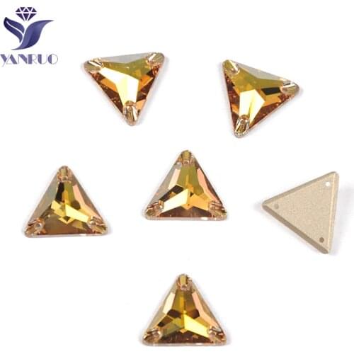 YANRUO 3270 All Sizes Metallic Sunshine Triangle Glitter Strass Flat Back Glass Rhinestones Sew On Crystals Gold Stones