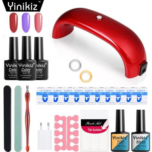 Yinikiz 25pcs UV Nail Gel Polish Set LED Red Rainbow Nail Lamp Set Colorful Gel Lacquer Kit Primer Top Coat Gel Nail Art Tools