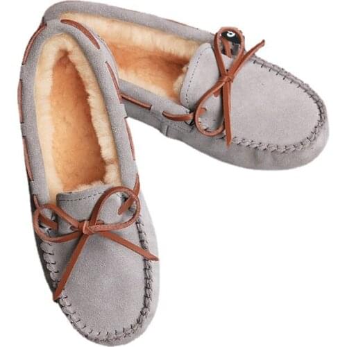 Women Winter Warm 100% Genuine Leather Flat Shoes Casual Loafers Slip on Womens Flats Plush Shoes Moccasins Lady 2021