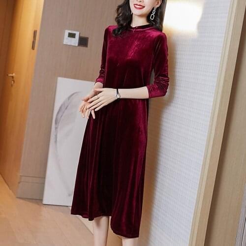 Plus size Winter stand collor long sleeve velvet dress,Long maxi Autunm party dress,M-8XL Elegant vintage velour dress Vestidos