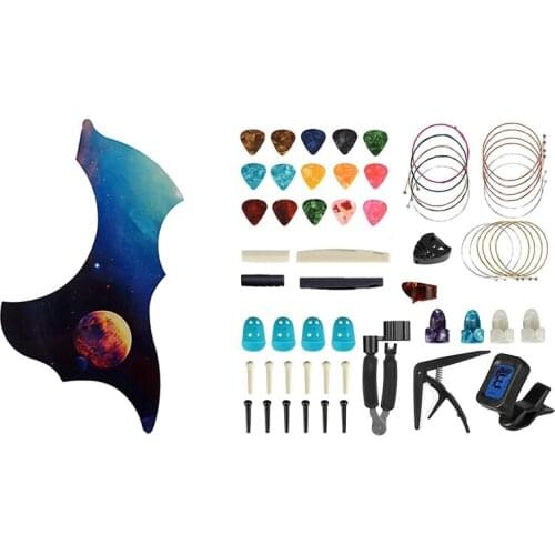 1X Acoustic Guitar Pickguard Cool Pickguard Scratch Guard Plate & 61PCS Including Guitar Picks,Tuner, Capo