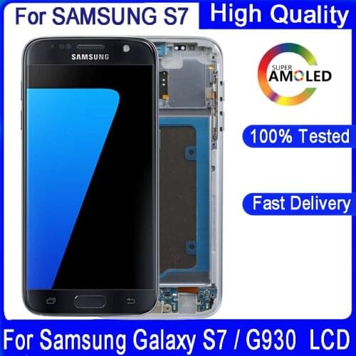 100% Original 5.1 inch For SAMSUNG Galaxy S7 G930 G930F G930FD SUPER AMOLED LCD Display With Frame Touch Digitizer Assembly