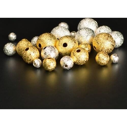 100PCS 4mm 6mm 8mm 10mm Metal Raw Brass Round Grind Arenaceous Bead Gold Silver Color Spacer Beads Loose Bead For Jewelry Making