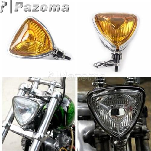 Motorcycle Chrome Housing Yellow Lens Old School 12V Headlight Spot Light Amber Light Custom for Harley Bobber Chopper Cruisers