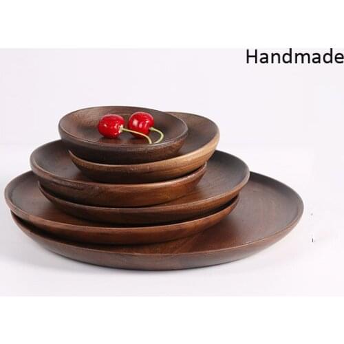 2pcs Wooden Japense Serving Trays Round Handcraft Walnut Tableware Dish Plate For Dessert Fruit Tea Snack Salad Free Shipping