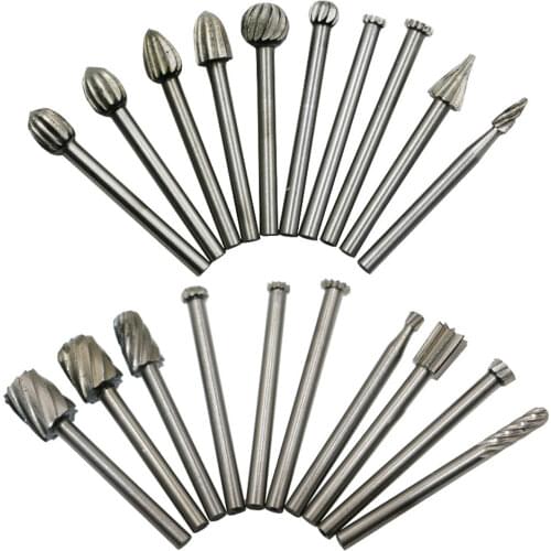 20Pcs/Set HSS Carbide Rotary Milling Cutter Woodworking Carving Carved Burr Electric Mill Tools Set Kit drill bit Hand Tool