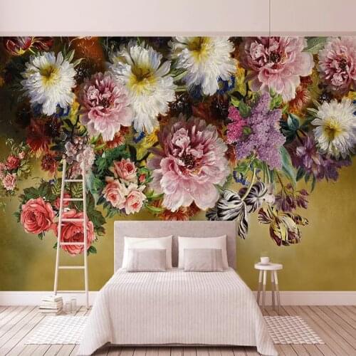 Custom Any Size 3D Wall Mural Wallpaper Painting European Style Retro Hand Painted Floral Flowers Living Room Sofa Bedroom Decor