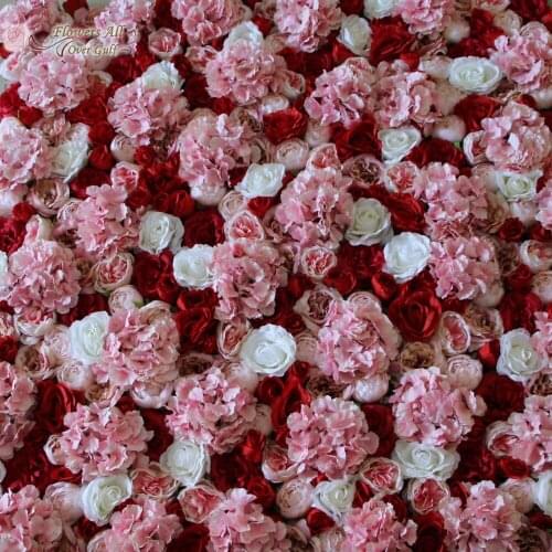 3D Artificial flower wall for backdrop wedding decoration Fake flowers red peony David Austin rose new hydrangeas 10pcs/lot