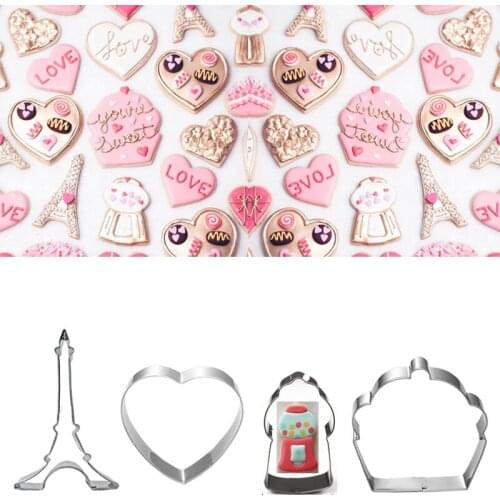 4pcs patisserie reposteria Candy Cupcake Heart Cookie Cutter Metal Mold Fondant Cake Decor Tools Biscuit Pastry Shop Mould Bake