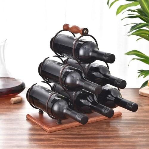 6-Hole Creative Wine Rack Wooden Handle Wine Basket European-Style Wine Cabinet Decoration Bar Wine Accessories