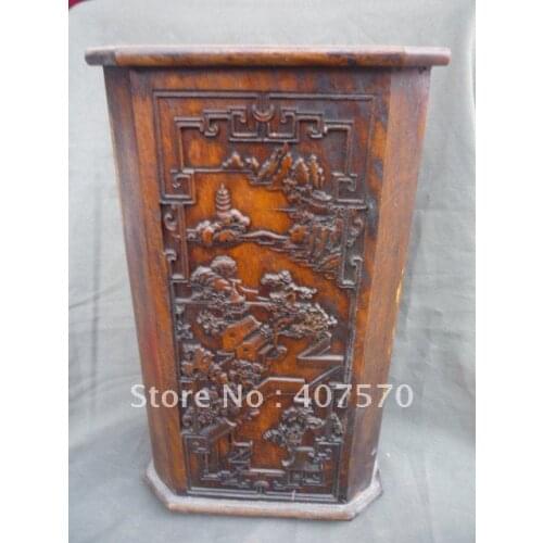 Rare Qing Dynasty wooden brush pot,with carving,free shipping