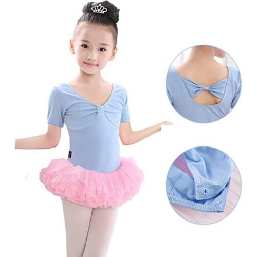 Children Cotton Gymnastics Leotard Ballet Dress Kids Short Sleeve Dance Leotard Tutu Dance Wear Ballerina Clothes for Girls