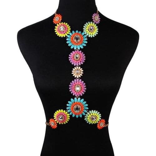 DiLiCa Elegant Women Crystal Flower Bib Statement Necklace Pendant Cluster Choker Collar Cross Chain Multi-color Jewelry