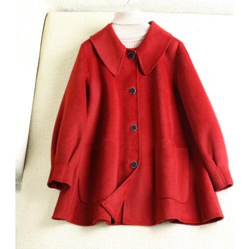 Double sided cashmere coat womens spring 2020 new baby collar small lantern sleeve fashionable woolen coat