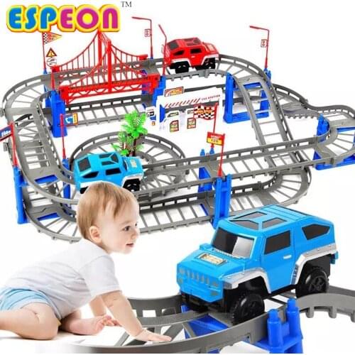 Electric Racing rail car kids train track model toy baby Railway Track Racing Road Transportation Building Slot Sets 2 Colors
