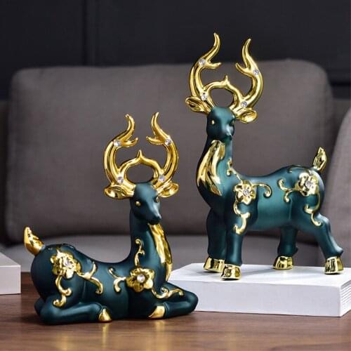 Modern Lucky Deer Ceramic Vase Fake Flower Ornaments Fengshui Home Livingroom Desktop Figurines Decoration Office Statues Crafts