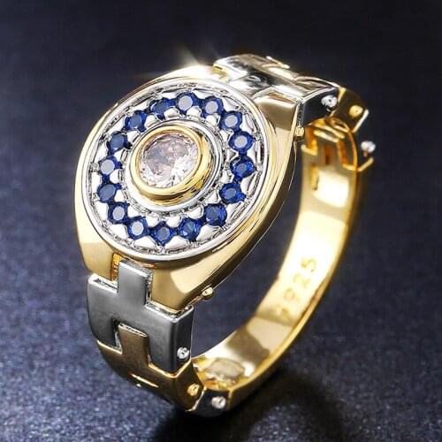 Fashion Personality Geometric Zircon Flower Shape Ring Gold Plated Ring Mens Punk Hip Hop Party Jewelry Size Us6-10