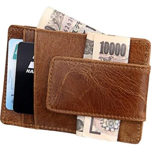 Hot Sale Retro Genuine Leather Credit Card Holder with Cash Clip Cow Leather Mens ID Card Wallet