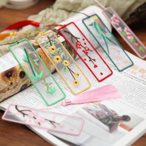 DIY Flower Embroidery Bookmark Kit with Hoop Cross Stitch Kits Sewing Fabric Art Set Handmade Needlework Craft Unfinished