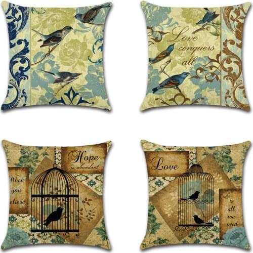 Retro Classical flower bird Printed Pillow Cushion Cover 45*45cm Throw Pillowcase Home Sofa Decoration accessories kussenhoes