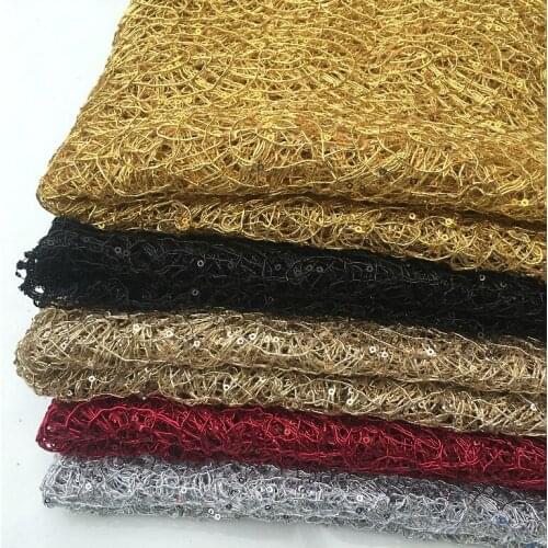NEW gold/silver/black Hollow Sequin Silk thread Embroidered fabric for wedding dress cloth