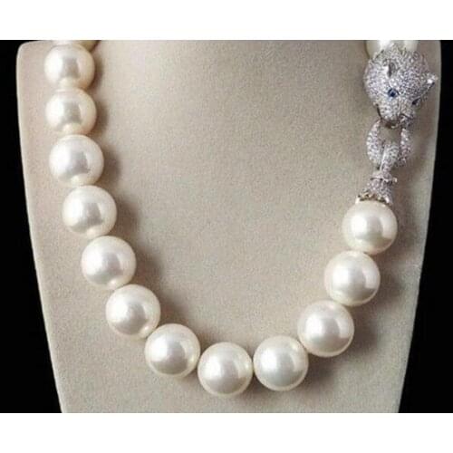 Tremendous Big Sweater chain Beautiful NEW Huge 16mm Genuine White blue South Sea Shell Pearl Necklace jewelry Wonderful
