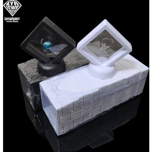 Wholesale 100pcs/lot Suspended Floating Display Case Earring Coin Gems Ring Jewelry Storage Pet Membrane Stand Holder Box