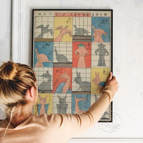 Utagawa Hiroshige Eight Shadow Figures Poster, Utagawa Hiroshige Japanese Gesture Shadow Makingart Prints, Home Decor Wall Decor