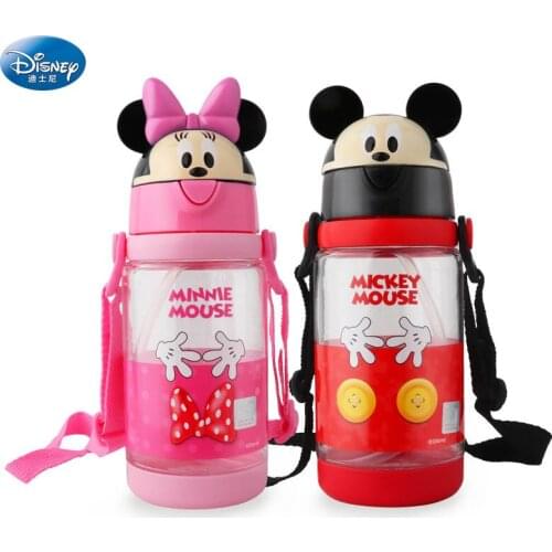 520 ML Disney Minnie Mickey Mouse Straw cups Cartoon plastic Solid Feeding student outdoor sports bottle cups