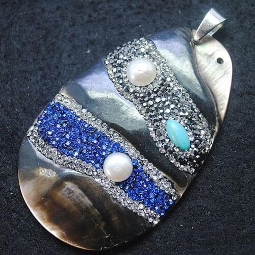 Sea shell pendants with rhinestone freshwater pearl rhinestone blue stone water drop tear drop shape 70x45mm diy jewelry finds