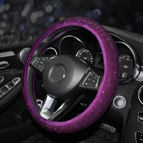 2021 Luxury Crystal Purple Red Pink Black Villus Car Steering Wheel Covers Women Men Rhinestone Car Accessories High Quality