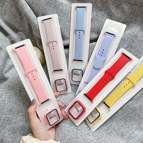 Silicone Case and Strap for Apple Watch Band Series 6 1 2 3 4 5 Belt Bracelet for Iwatch Strap 38 40mm 42mm 44mm Silicone Wrist