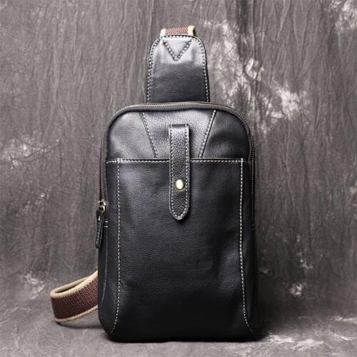 Genuine Leather Mens Shoulder Messenger Bag Male Chest Bag Crossbody Bags For Men Chest Pack Leather Mens Sling Bags