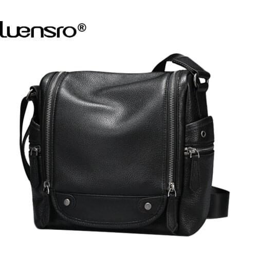 2021 New Design Boys Fashion Bag Genuine Leather Yong Men Shoulder Bags Leisure Cross Body Men Black Messenger Bags High Quality
