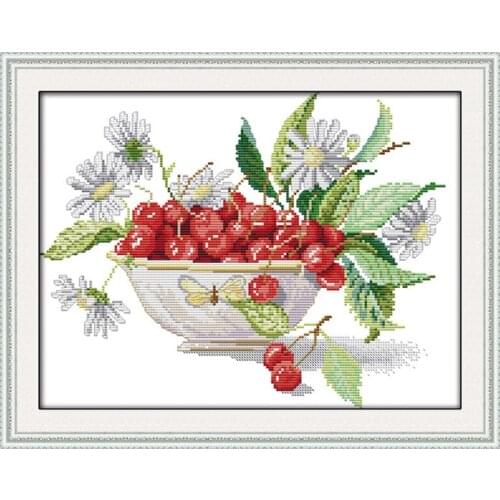 Cherry fruit bowl painting counted printed on the canvas 11CT 14CT DIY kit Cross Stitch embroidery needlework Set home decor