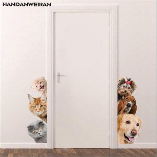 Funny 3d dog cat animal wall decoration stickers for the door Cute animal wall sticker Home decoration stickers for kid room